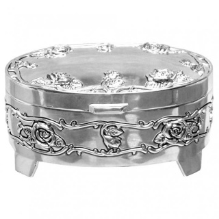 Caseta bijuterii argintata, forma ovala, decorata cu trandafiri - DGWY2136A