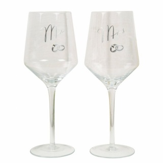 Set pahare vin Mr&Mrs cu verighete