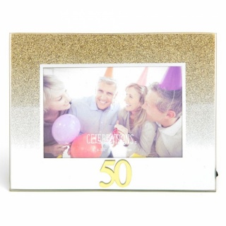 Rama foto cu sclipici auriu pentru 50 ani - DGFG60450